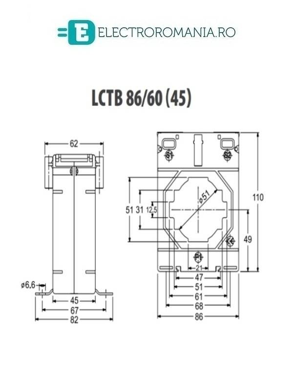 LCTB 86/60 (45) 500A / 5A, Transformator de curent 500A / 5A, 10VA, Clasa Precizie 0,5 Producator LUMEL