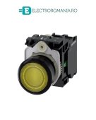 3SU1103-0AB30-1BA0, BUTON DE COMANDA COMPLET SIEMENS SIRIUS, DIAMETRU DE 22 MM, GALBEN, LUMINOS, CU REVENIRE, 1NO, LED 110 V AC, CONEXIUNE CU SURUB